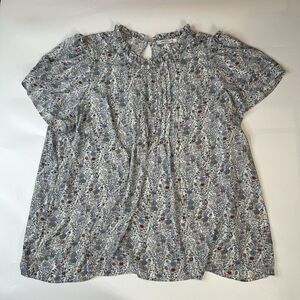 Rose & Olive Top Women's 3X Multicolored Floral Semi Sheer Flutter Sleeve Blouse